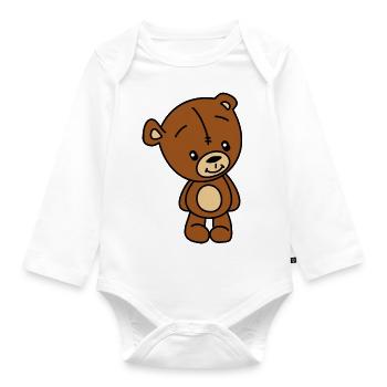 Teddy Bär Kuscheltier - Baby Bio-Langarm-Body - Weiß - Vorne