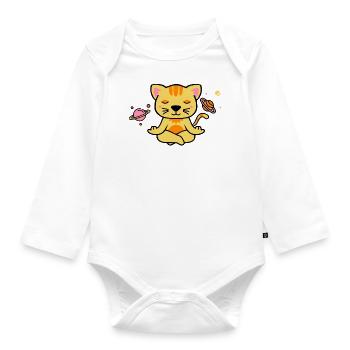 Zen Yoga Katze Raum Meditation Sporttraining - Baby Bio-Langarm-Body - Weiß - Vorne