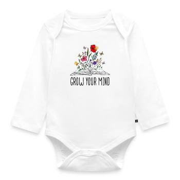 Livre avec des fleurs Abeilles et papillons - Cultivez votre - Body Bébé bio manches longues - blanc - Devant