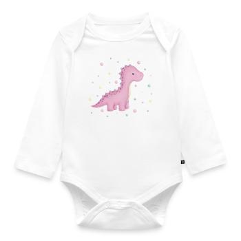 Dino Mädchen mit Punkten - Baby Bio-Langarm-Body - Weiß - Vorne