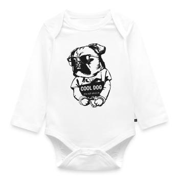 Chien carlin cool - Body Bébé bio manches longues - blanc - Devant