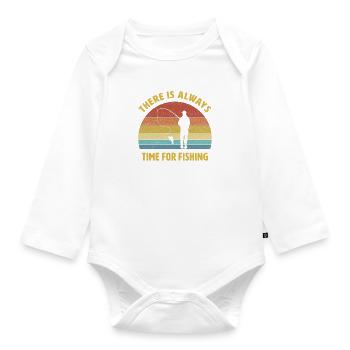 It's always time to fish angler fisherman's saying - Organic Longsleeve Baby Bodysuit - white - Front