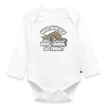 Niedliche Langschläfer Katze mit lustigem Spruch - Baby Bio-Langarm-Body - Weiß - Vorne