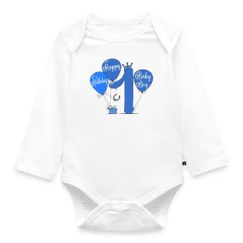 1 Hapy Birthday Luftballon - Baby Bio-Langarm-Body - Weiß - Vorne
