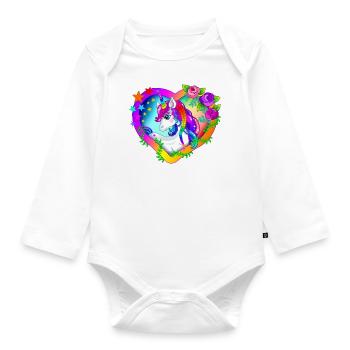 Regenbogen Einhorn - Regenbogeneinhorn - Baby Bio-Langarm-Body - Weiß - Vorne