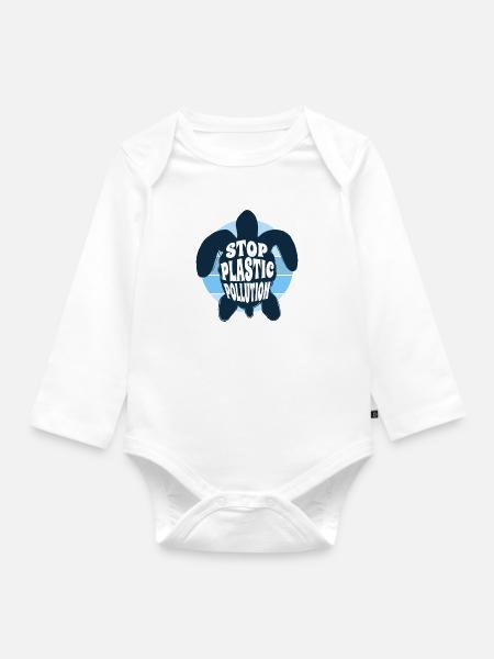 Stoppen Sie bitte Plastik - Baby Bio-Langarm-Body - Weiß