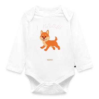 Tshirt mit süßem Hund - Hundeliebhaberin - Baby Bio-Langarm-Body - Weiß - Vorne