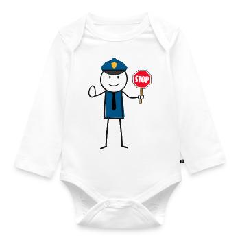 Polizei Stop Strichmännchen - Baby Bio-Langarm-Body - Weiß - Vorne