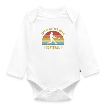 La vie est meilleure avec le softball en disant cadeau - Body Bébé bio manches longues - blanc - Devant