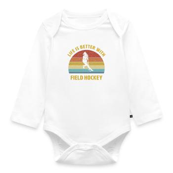 Leben ist besser mit Feldhockey Spruch Geschenk - Baby Bio-Langarm-Body - Weiß - Vorne