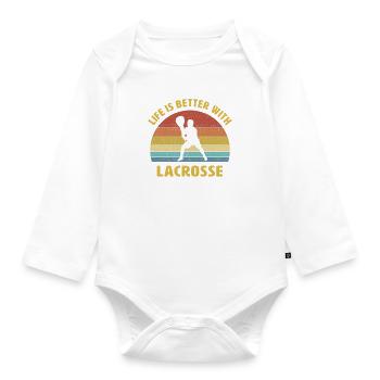 Life is better with lacrosse saying gift - Organic Longsleeve Baby Bodysuit - white - Front