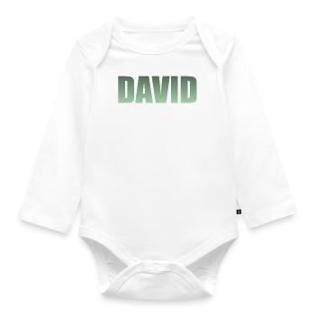 First name: David green - Organic Longsleeve Baby Bodysuit - white - Front