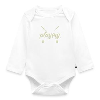 Never stop playing the game cricket gift - Organic Longsleeve Baby Bodysuit - white - Front