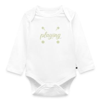 Never stop playing the game pickleball saying - Organic Longsleeve Baby Bodysuit - white - Front