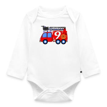 Feuerwehrfahrzeug 9 Geburtstag Kinder - Baby Bio-Langarm-Body - Weiß - Vorne