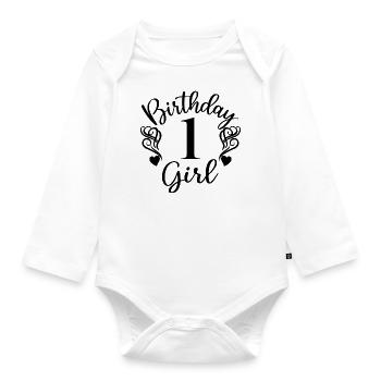 1. Geburtstag Mädchen, 1 Jahr altes Geschenk für Kinder - Baby Bio-Langarm-Body - Weiß - Vorne