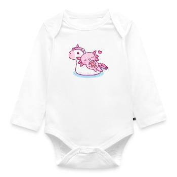 Mignon Axolotl Chilling sur Unicorn Pool Float Summer - Body Bébé bio manches longues - blanc - Devant