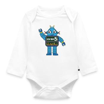 Kleiner Roboter - fünfter Geburtstag - Baby Bio-Langarm-Body - Weiß - Vorne