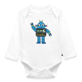 Kleiner Roboter, sechster Geburtstag, 6 Jahre - Baby Bio-Langarm-Body - Weiß - Vorne