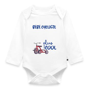 Bébé Aime le Vélo Citation Humour Future Naissance - Body Bébé bio manches longues - blanc - Devant