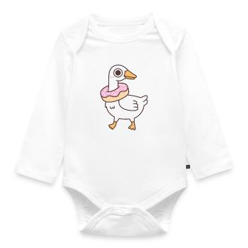 Oie mignonne et idiote avec un beignet autour du cou - Body Bébé bio manches longues - blanc - Devant