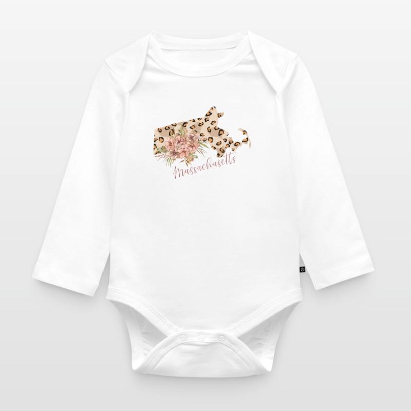 Massachusetts Leopard-pattern Map Organic Longsleeve Baby Bodysuit