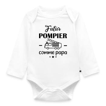 Futur pompier comme papa, cadeau naissance - Body Bébé bio manches longues - blanc - Devant
