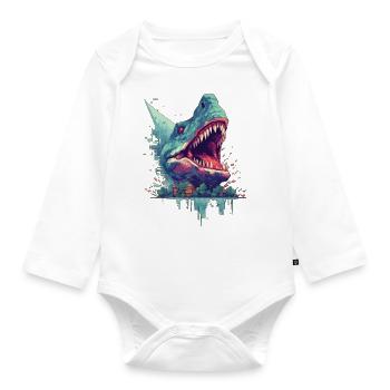 Pixel Dino Dinosaur Gamer Design - Organic Longsleeve Baby Bodysuit - white - Front