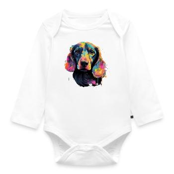 Teckel Chien Teckel Aquarelle Art Tête de Chien - Body Bébé bio manches longues - blanc - Devant