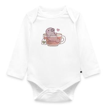 Funny Manatee Chilling In Tea Cup - Organic Longsleeve Baby Bodysuit - white - Front