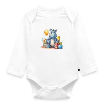 Premier anniversaire Mignon animal Fête d’anniversaire des enfants - Body Bébé bio manches longues - blanc - Devant