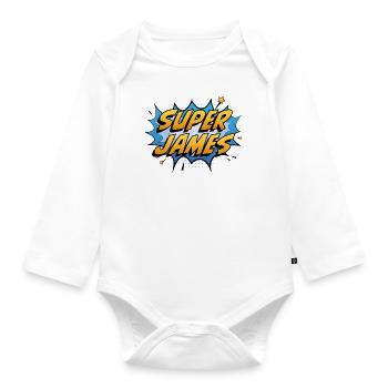 Super James - Organic Longsleeve Baby Bodysuit - white - Front