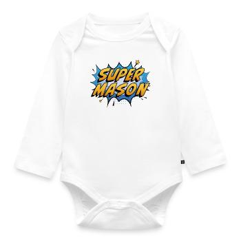 Super Mason - Organic Longsleeve Baby Bodysuit - white - Front