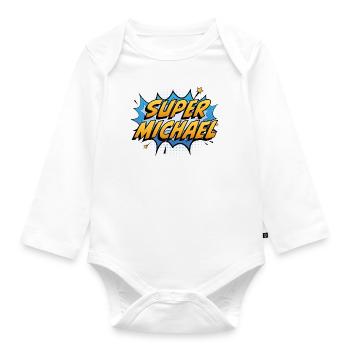 Super Michael - Organic Longsleeve Baby Bodysuit - white - Front