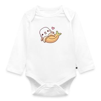 Cute Baby Seal In Banana Funny - Organic Longsleeve Baby Bodysuit - white - Front