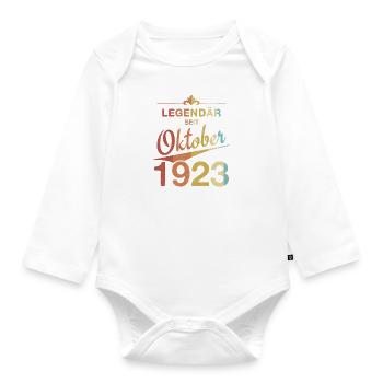 100 Birthday Legendary October 1923 Volume 23 - Organic Longsleeve Baby Bodysuit - white - Front