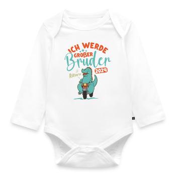 Großer Bruder 2024 Junge Dino Geschwister Geburt - Baby Bio-Langarm-Body - Weiß - Vorne