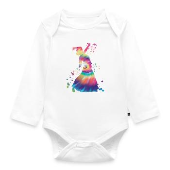 Flamenco woman with flamenco dress - Organic Longsleeve Baby Bodysuit - white - Front