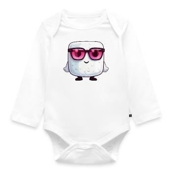 Kawaii marshmallow with sunglasses - Organic Longsleeve Baby Bodysuit - white - Front