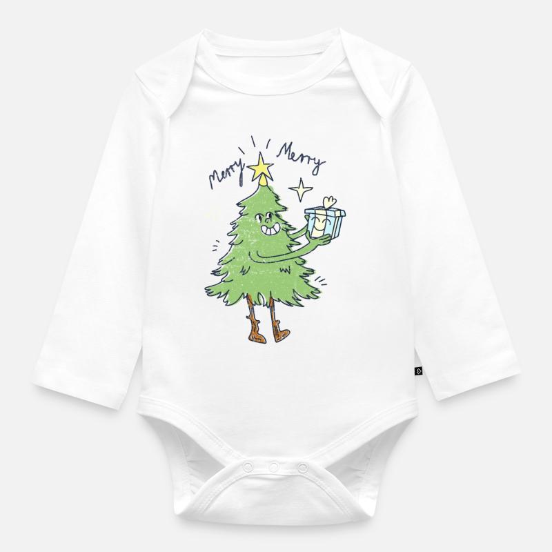 Christmas tree - Organic Longsleeve Baby Bodysuit - white