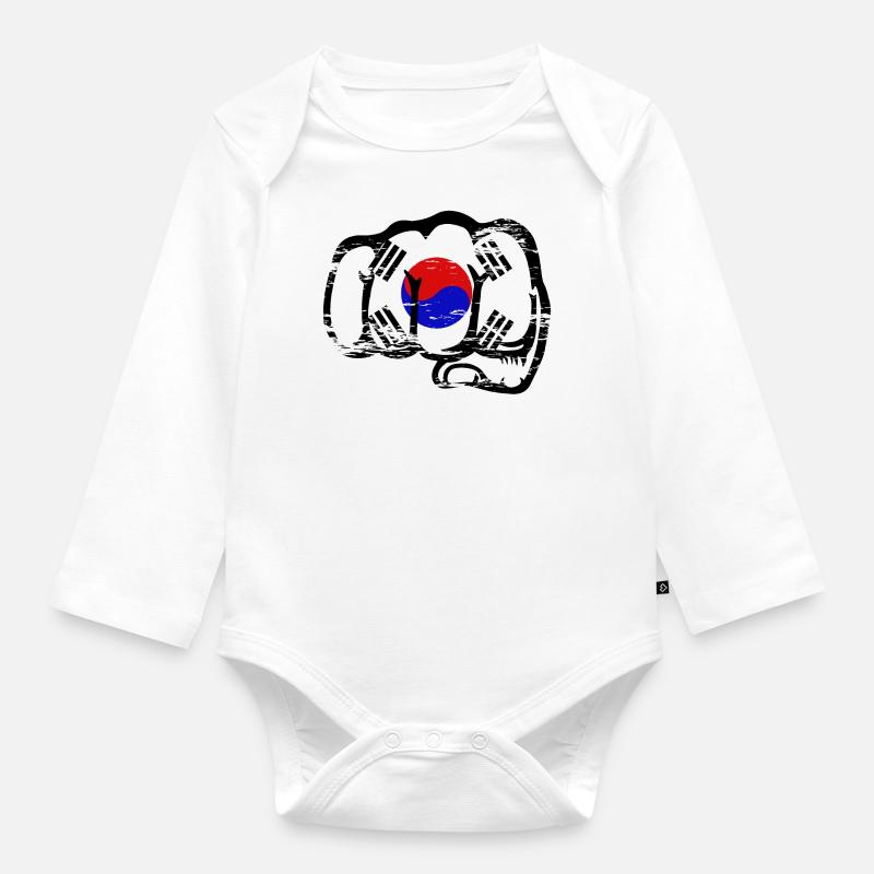Drapeau de la Corée du Sud Main Poing Utilisé - Body Bébé bio manches longues - blanc
