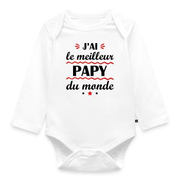 J'ai le meilleur papy du monde, cadeau naissance - Body Bébé bio manches longues - blanc - Devant