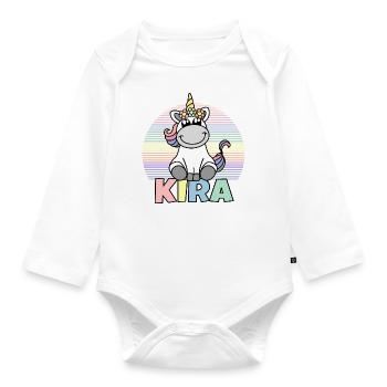 Kira Unicorn Name - Organic Longsleeve Baby Bodysuit - white - Front