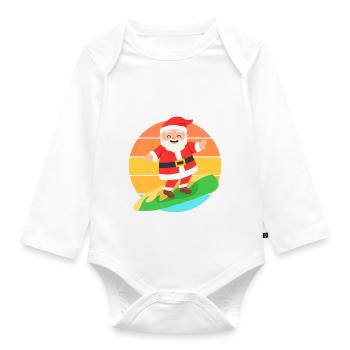 Surfing santa claus - Organic Longsleeve Baby Bodysuit - white - Front