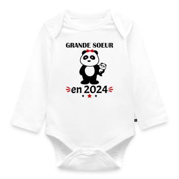 Grande soeur 2024, annonce grossesse, famille - Body Bébé bio manches longues - blanc - Devant