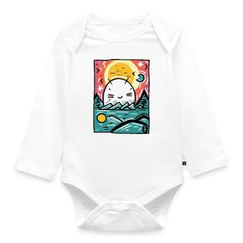 Cute creature hiding in nature - Organic Longsleeve Baby Bodysuit - white - Front