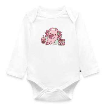 Niedlicher Axolotl Kühlt Mit Keksen Und Bubble Tea - Baby Bio-Langarm-Body - Weiß - Vorne