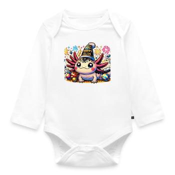 Neujahr Sylvester Axolotl Glückwunsch - Baby Bio-Langarm-Body - Weiß - Vorne