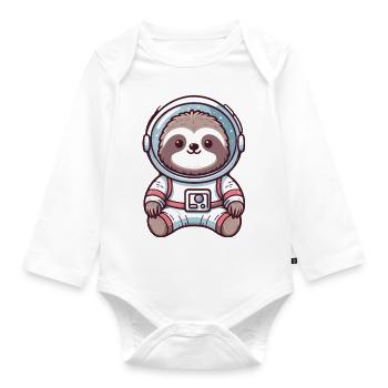 Cute sloth in astronaut suit, outer space - Organic Longsleeve Baby Bodysuit - white - Front