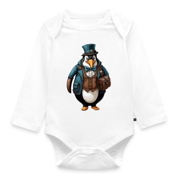 Lederhosen / Animal / Traditional costume / Tradition / Penguin - Organic Longsleeve Baby Bodysuit - white - Front